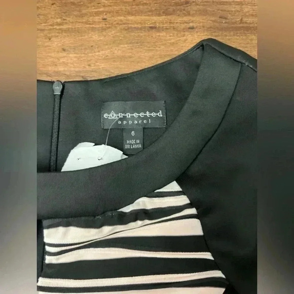 2/$12 Connected Apparel Dress Size 6 Black Pink Textured Stripes Shiny Knit - Picture 5 of 13